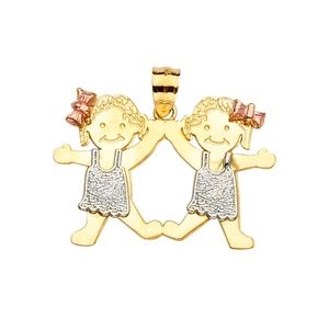 14K Tri Color Gold  Girl-Girl Pendant